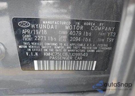 2018 Hyundai Ioniq Hybrid Sel z USA, uszkodzony, nr VIN KMHC75LC8JU098549